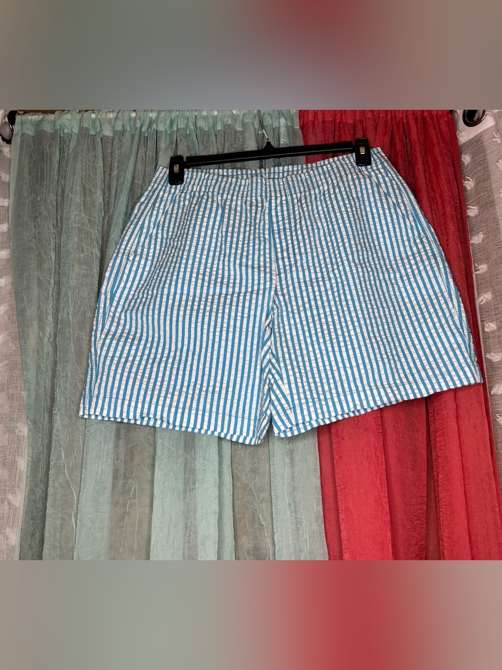 Lands' End Blue and White Seersucker Striped Women's Shorts